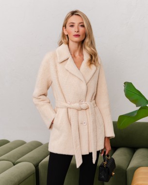 Шуба альпака бежевий