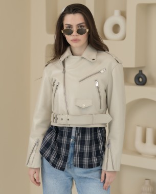 Куртка шкіра бежевий