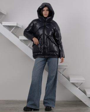 Пуховик з нейлону жіночий (синій)