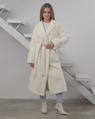 Женское пальто с поясом альпака (белое)