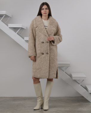 Жіноча шуба з вовни на гудзиках (бежева)