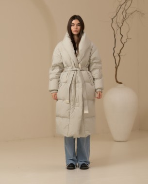 Пуховик нейлон бежевий