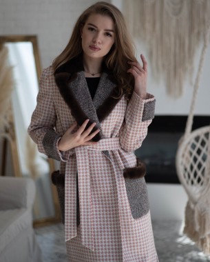 Пальто кашемірове з принтом та накладними кишенями (рожеве)