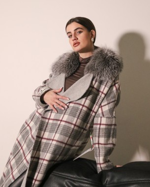 Пальто жіноче картате з альпаки (сіре)