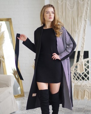 Жіноче пальто кашемір зі вставкою (чорне)