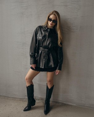 Шкіряна куртка-сорочка жіноча (чорна)