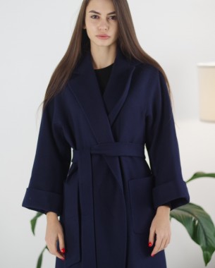 Жіноче кашемірове пальто одностороннє (синє)