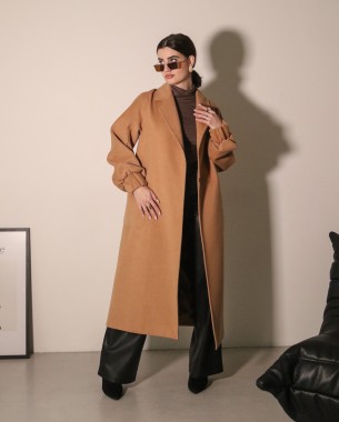 Жіноче кашемірове пальто з рукавами-гумками (бежеве)