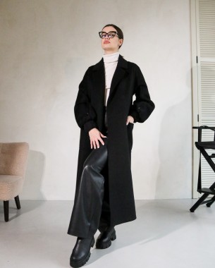 Жіноче кашемірове пальто з рукавами-гумками (чорне)