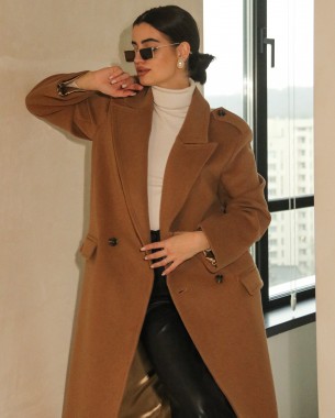 Жіноче кашемірове пальто з прорізними кишенями (бежеве)