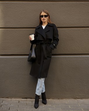 Жіноче пальто з блискавкою ззаду (чорне)