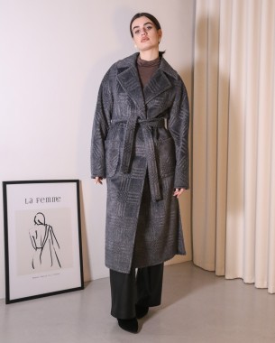 Жіноче картате пальто із вовни (сіре)