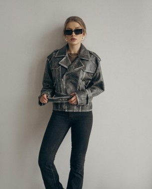 Кожаная винтажная женская куртка (серая)