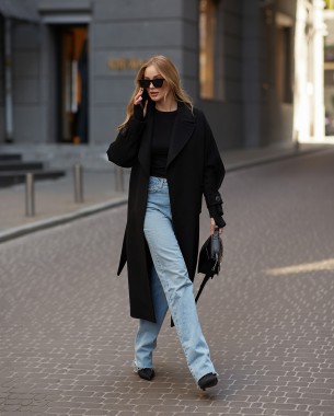 Классическое кашемировое женское пальто (черное)