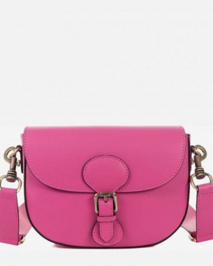Жіноча шкіряна сумка із клапаном на застібці (рожева)