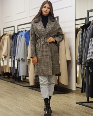 Жіноче пальто в клітку вовняне (сіре)
